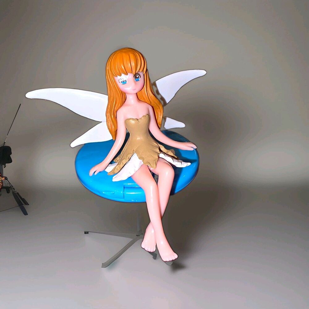 Fantasy Fairy Winged Girl Figurine White Wings Gold Dress Seated position only